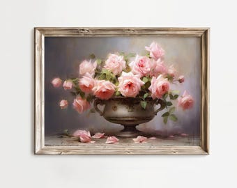 Floral Still Life Painting, Vintage Flower Prints, Pink Roses Prints, Botanical Print, Botanical, Floral Art Download, Printable Art