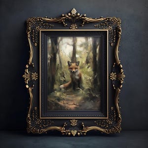 Fox, Antique Oil Painting, Dark Academia, Witchy Room Decor, Dark Cottagecore Prints, Animal Wall Art, Gothic Printable, Digital Download