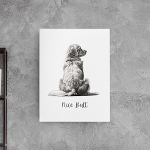 Golden Retriever Bathroom Art | Nice Butt | Golden Retriever Bathroom Art | Retriever Canvas | Gifts For Dog Lovers | Gifts for Her