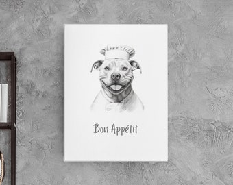 Lustige Pit Bull Küchenkunst | Pitbull Koch in Schürze | Leinwanddruck | Home Wand Kunst Geschenk | Kunst für Hundeliebhaber | Küchenkunst für Hundeliebhaber