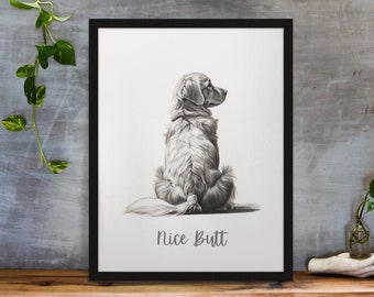 Golden Retriever Bathroom Art | Nice Butt Art | Framed Golden Retriever Art | Dog Art | Gifts For Dog Lovers | Gifts for Her