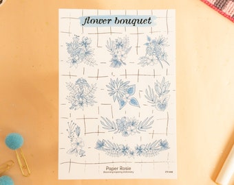 Blue Flowers Bouquet Vinyl Sticker Sheet