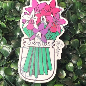 Orchid Flowers in a Vase Sticker  • Orchid Lover Gift: Gift for Her
