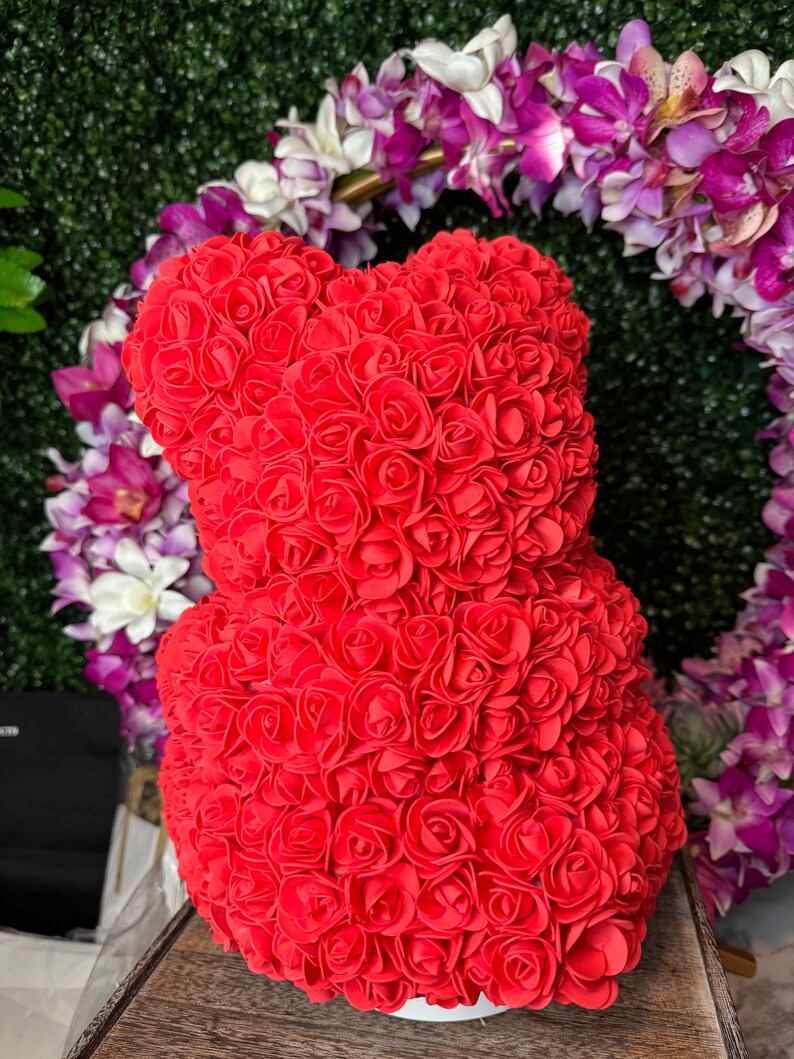 Red Rose Bear With HEART, Handmade Fully Assembled Artificial Flower