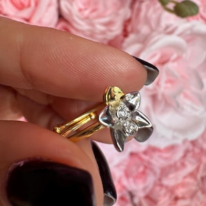 Queen of Orchids: Cattleya Ring • Two Tone 14K Gold Band with Gold and Silver Flower • Statement Ring • Cocktail Ring • Orchid Blossom Ring