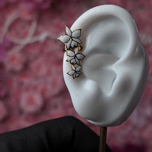 Orchid Earring Cuffs •  Ear Jewelry  • Ear Wrap • Ear Climber • No Piercing Needed • Ear Jackets • Cattleya Orchid Minimalist Jewelry
