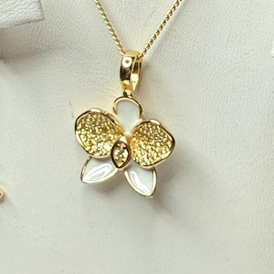 White-Yellow Phalaenopsis Orchid Jewelry Set • Gold Flowers Studs • Orchid Flower Pendant Necklace • Orchid Ring • Whispers Glow  Collection