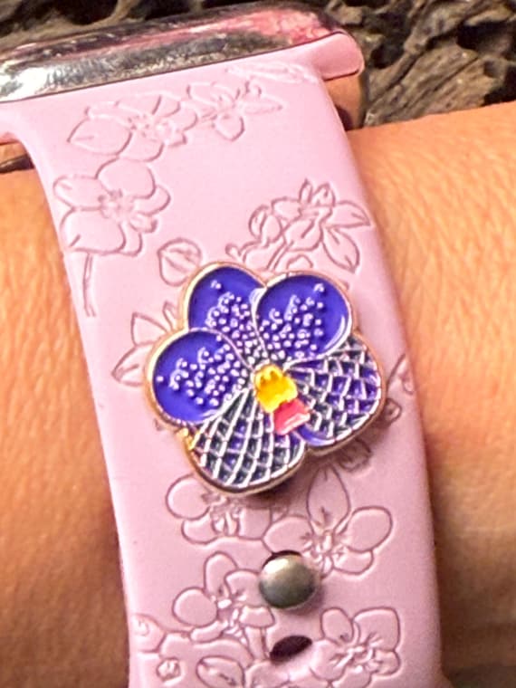 Orchid Watch Band Charm: Floral Alloy Gold Accent - Etsy display picture 1