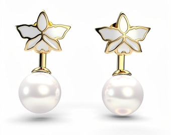 White Cattleya Orchid Earrings: Pearl Jacket Studs