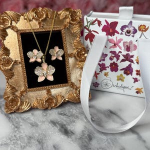 Baby Pink Phalaenopsis Orchid Flower Jewelry Set • Flowers Studs • Orchid Flower Pendant Necklace • Orchid Ring • Whispers Glow Collection