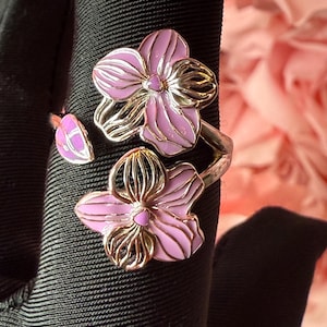 Double Vanda Orchid Flower Ring: Orchid  Statement Ring Vanda Gold Orchid Ring • Orchid Silver Floral Ring • Lavender