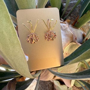 La Mariposa:  Two Tone Rose Gold And Gold Orchid Flower Tone Gold and Silver Dangle Earrings • Psychopsis Earrings  •   Joyeria de Orquídeas