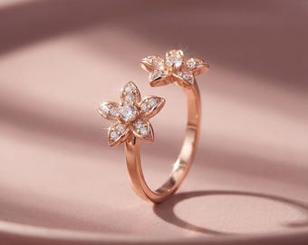 Cattleya Orchid Ring, Zircon Diamond Flower Ring