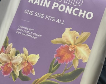 Orchid Print Rain Poncho: Transparent PEVA Rainwear