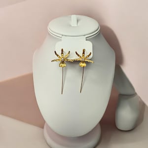 Schomburgkia Orchid Earrings • Gold Flower Earrings • Dangle Earrings • Orchid Jewelry • Mothers Day Gift • Gift for Her: Gift for Her