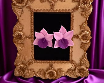 Real Orchid Clay Flower Earrings ,Purple Orchid flower Jewelry, Lei Earrings, Hawaiian Earrings