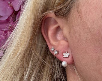 Cattleya Orchid Pearl Earrings: 18k Rose Gold Vermeil, Zircon Accent