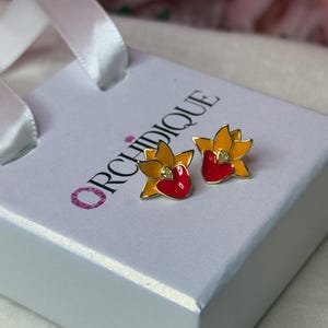 Catasetum Orchid Jewelry • 14k Gold Orchid Necklace • Orchid Earrings • Unique Jewelry • Gift for Her • Ctsm Gold Taiwan inspired Studs