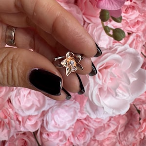 Queen of Orchids: Cattleya Ring • Two Tone White Gold Band with 18K Rose Gold Plated Flower • Statement Ring • Orchid Blossom Ring