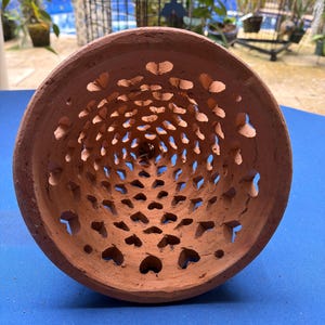 Heart Cone Clay orchid Pot used, Heart Cylinder Planter, Handmade Heart Love cut-out Pottery