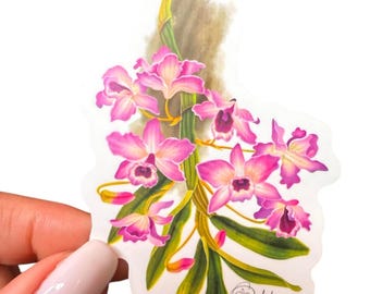 Dendrobium Nobile Orchid Sticker: Waterproof Laptop Decal