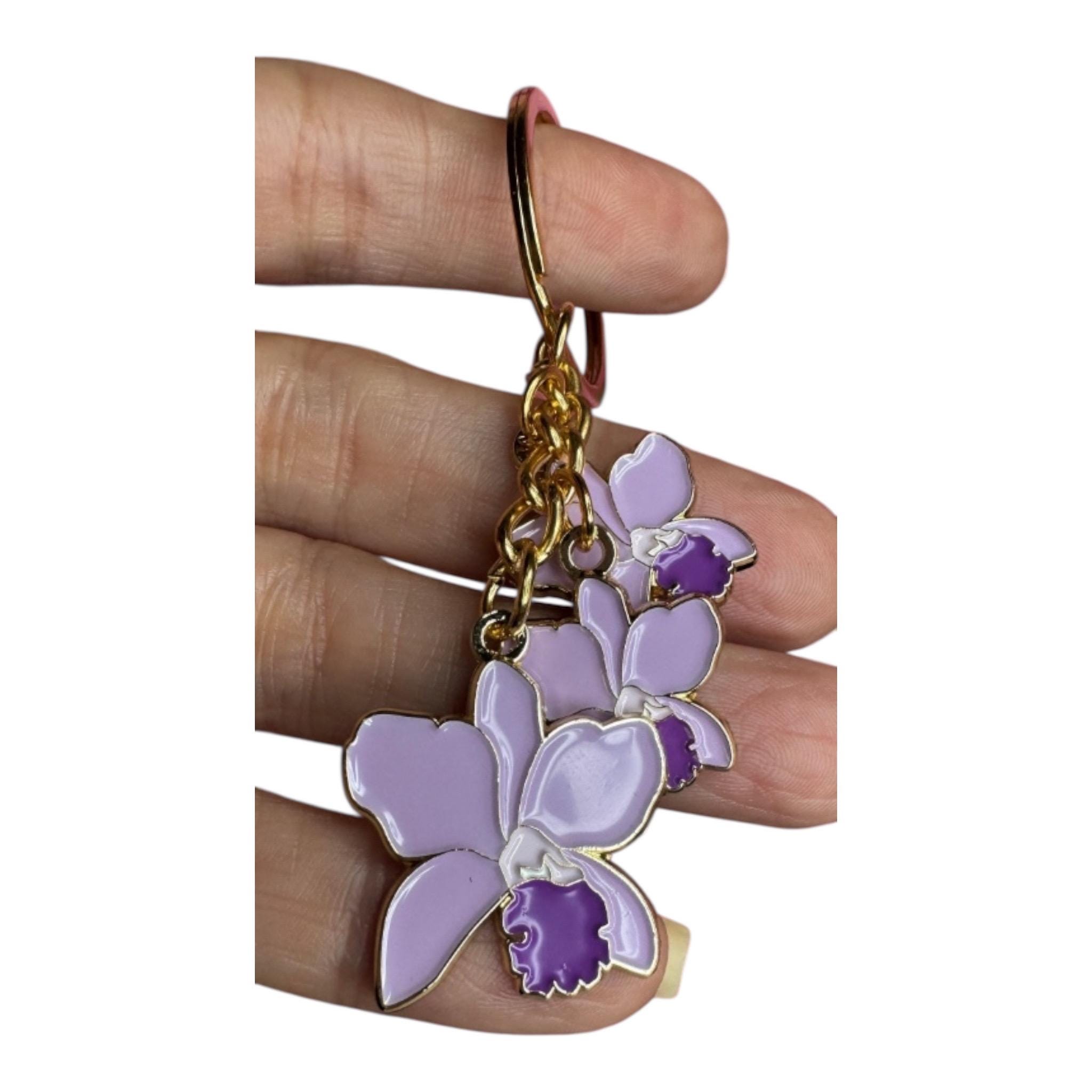 Purple Cattleya Orchid Keychain: Zinc Alloy Floral Charm - Etsy