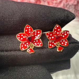 Red Polka Phalaenopsis Orchid Stud Earrings –Inspired by my “Cutie” flower • Orchid Flower Earrings  • Joyería de OrquídeasHer