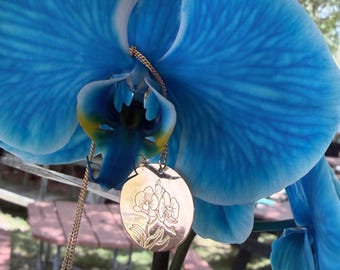 14k gold necklace with Birthstone, Orchid Necklace with Birthstone Charm, Sterling Silver Pendant