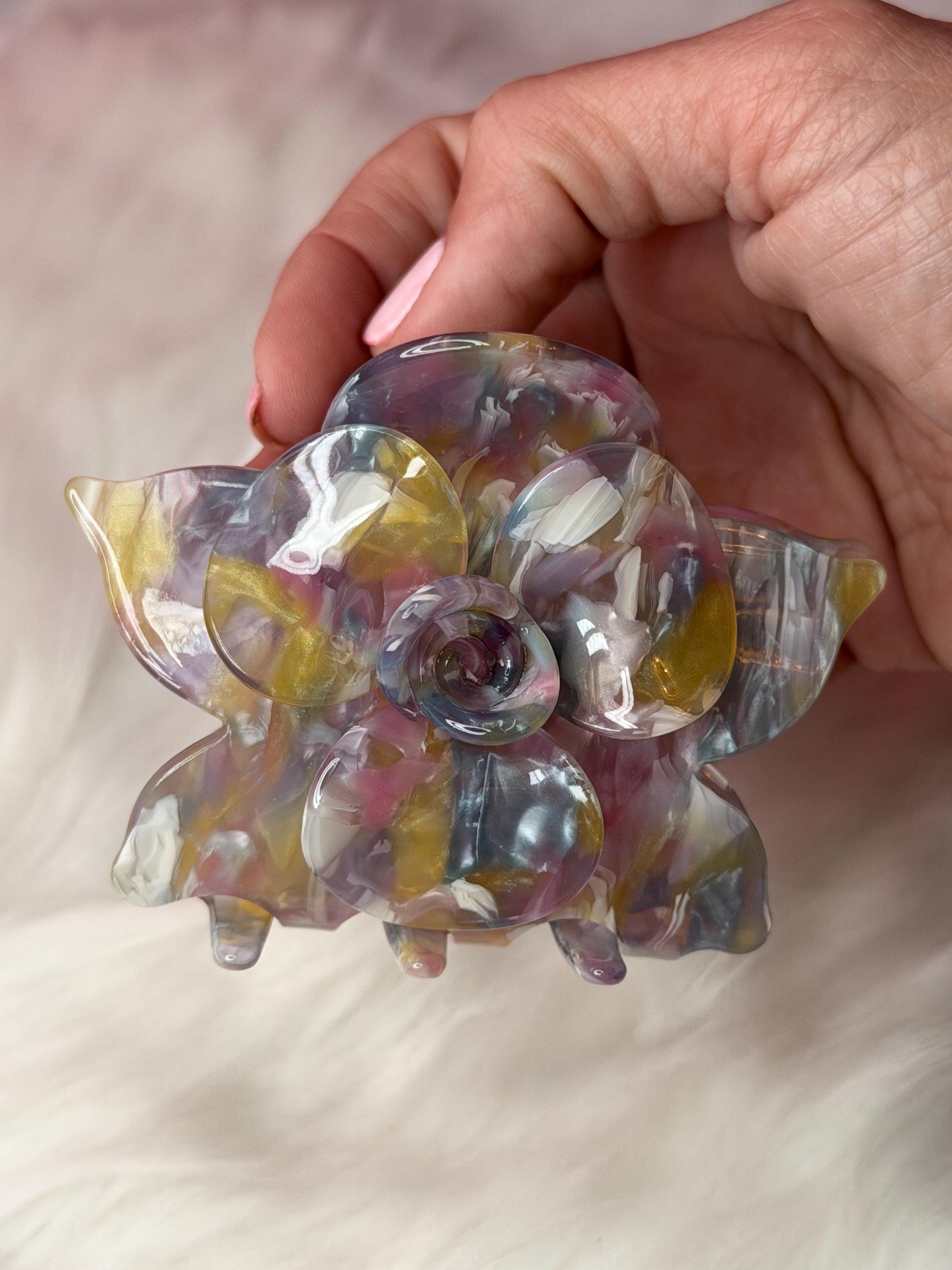 Rainbow Large Cattleya Orchid Hair Claw Clip, Tropical Flower Hair