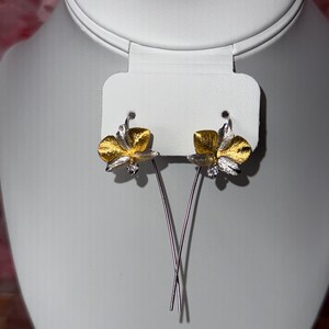 Elegant Gold Orchid Earrings • Two-Color Earrings • Sterling Silver Orchid Earrings • Gold Earrings • Gift for Her • Christmas Gift