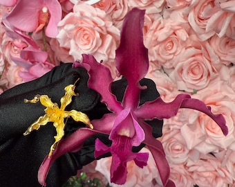 Schomburgkia Orchid Earrings: 14K Gold Plated Sterling Silver Flower Dangles