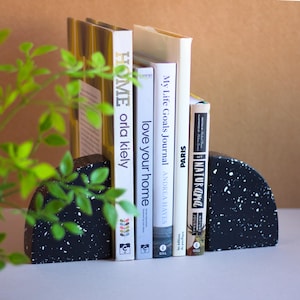 Black Terrazzo Bookends: Modern Half-Moon Decor, Set of 2