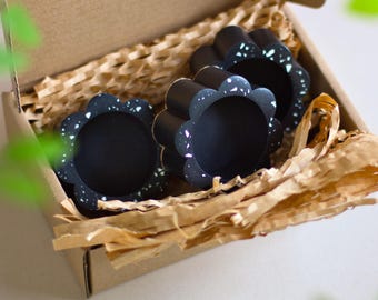 Black Flower Tealight Candle Holders: Terrazzo Accent, Set of 3