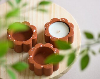 Terracotta Flower Tealight Holder Set: Boho Home Decor