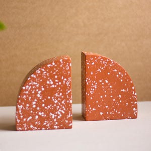 Handmade Terracotta Terrazzo Bookends: Modern Minimalist Decor, Set of 2