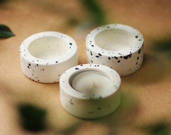 Handgemaakte terrazzo theelichthouderset: wit woondecoratie