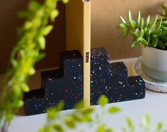 Sujetalibros de terrazo negro Jesmonite: diseño de escalones ecológicos