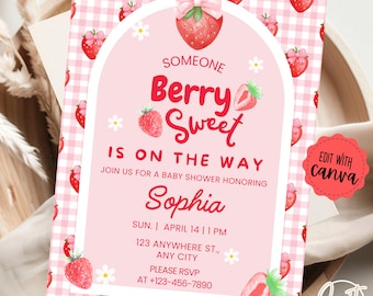 Berry Sweet Baby Shower Invitation, Berry Sweet Baby Shower Blush Berry, Berry Sweet Invitation, Strawberry Baby Shower