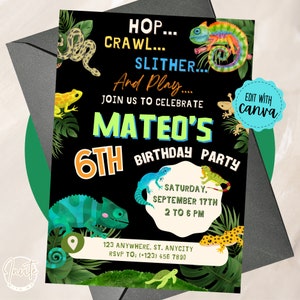 Reptile Birthday Party Invitation, Reptile Invite, Reptile Birthday Invitation, Lizard Birthday Invite, Snake Party, Slither Hop Crawl