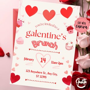 Galentine&#39;s Day Party Invite Card, Girls Night Invitation Template, Valentine&#39;s Invitation, Galentine&#39;s Brunch, Valentines Invitation