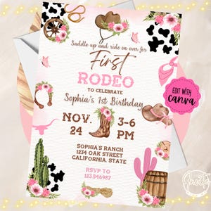 Cowgirl Birthday Party Invitation, Wild West Cowgirl, 1st Rodeo Birthday Party, Southwestern Ranch Birthday Party, First Rodeo Invitation