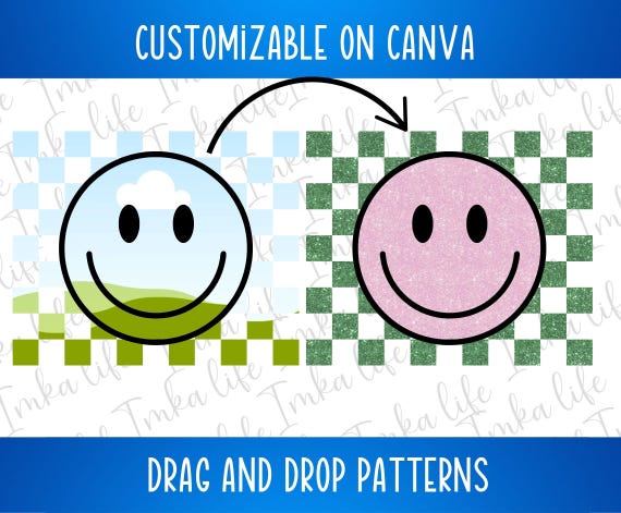 Smiley Face Checker Canva Frame Trending Drag and Drop Editable add Picture Pattern Easy Edit for POD business DIY simple PNG Create Custom