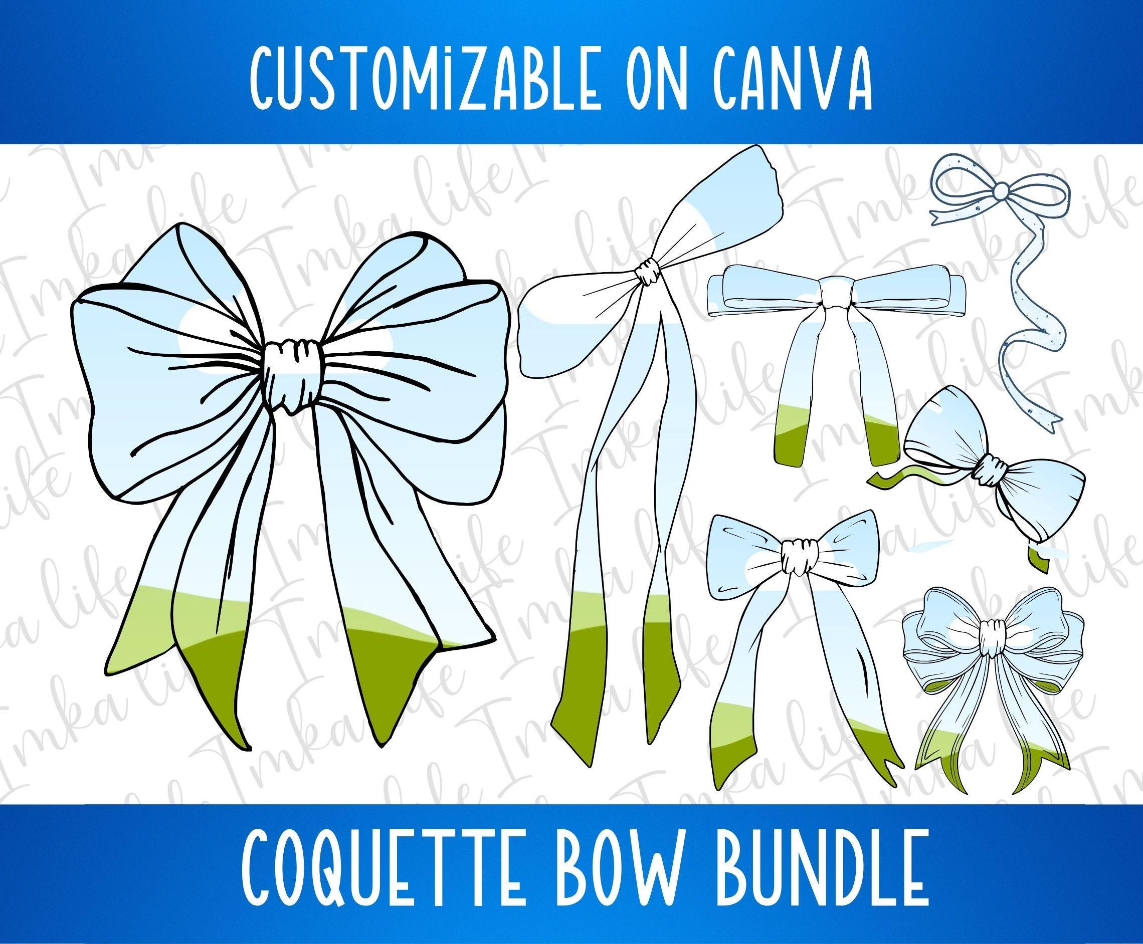 Coquette Bow Bundle Canva Frame Trending Create Customize Bow Ribbon Drag and Drop Editable add Picture Photo Girly Design Easy Edit for POD