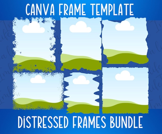 Distressed Bleach Effect Canva Frame Template Torn Edge Paper Bundle Editable for photos Images Design Custom for tumblers junk journal