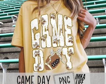 Game Day Football Png Cheer Varsity Football Coquette Trendy Preppy Football Bow Shirt Design Glitter Football Mama Girly Sublimation