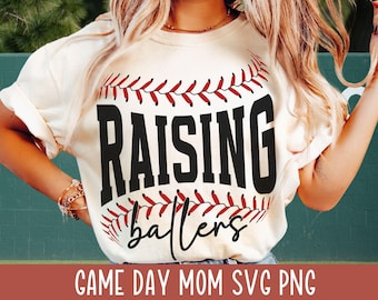 Raising Ballers Baseball SVG PNG Varsity Baseball Mama Back design Retro Game Day Vibes Mom Sports Team Softball Cheer Mom Shirt Sweater PNG