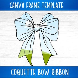 May include: A blue and green bow with a white center. The bow is drawn in a simple, cartoon style. The text "Coquette Bow Ribbon" is below the bow.