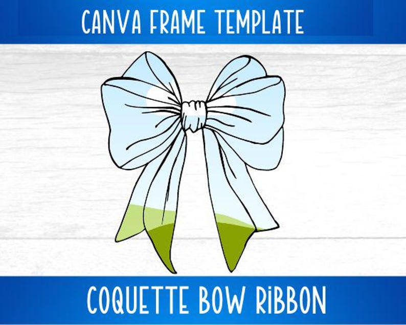 May include: A blue and green bow with a white center. The bow is drawn in a simple, cartoon style. The text "Coquette Bow Ribbon" is below the bow.