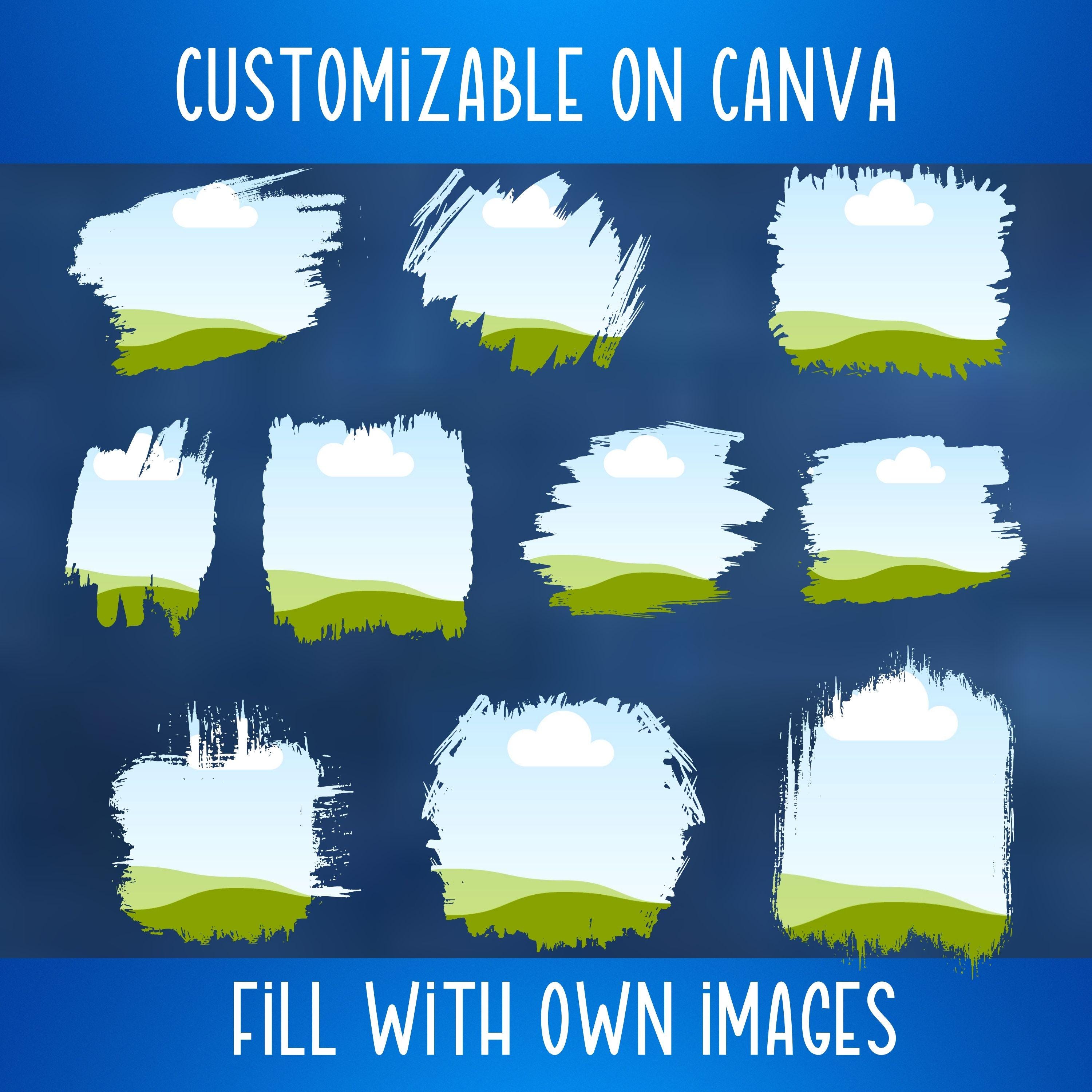 Messy Brushstroke Canva Frame Template Bundle Paint Stroke Editable for ...