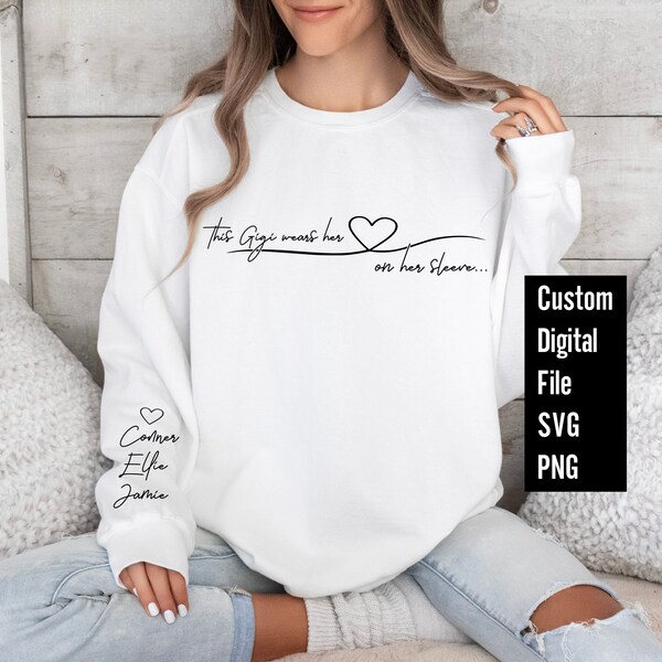 Customized this grandma wears her heart on her sleeve SVG Custom Love Heart Grandkids kids names personalized mum shirt this mama wears her